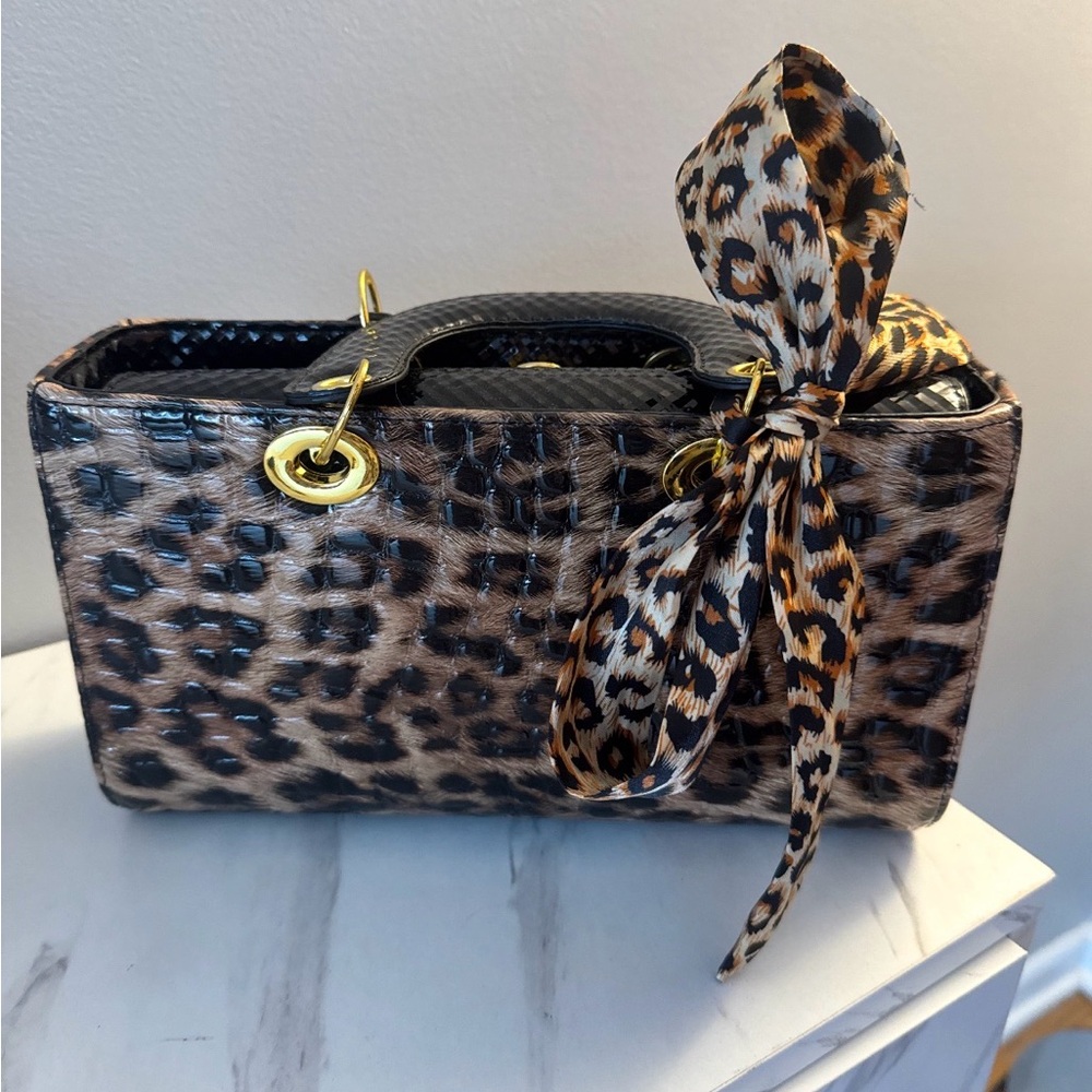 NWT Leopard Print Handbag with Bow Accent